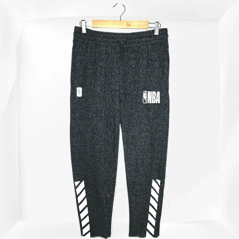NBA Chevron Fleece Frayed Hem Sweatpants Joggers Cropped Lounge Teens Gray